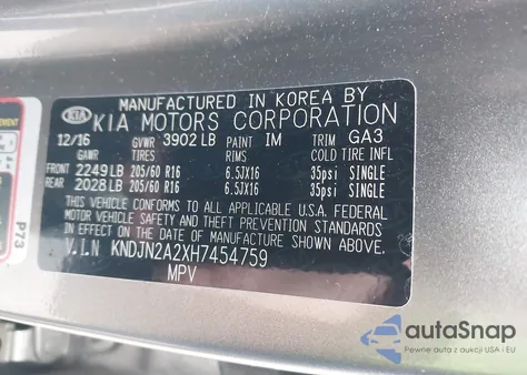 2017 Kia Soul из США, поврежденный, VIN KNDJN2A2XH7454759